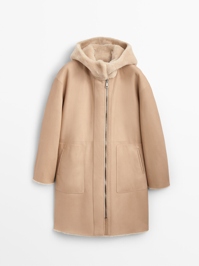 Massimo Dutti Hooded Reversible Mouton And Leather Coat - ShopStyle
