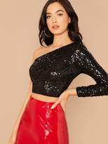 Thumbnail for your product : Shein One Shoulder Sequin Crop Top
