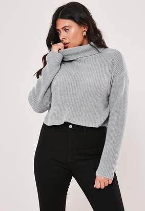 Missguided Plus Size Grey Roll Neck Knitted Cropped Jumper