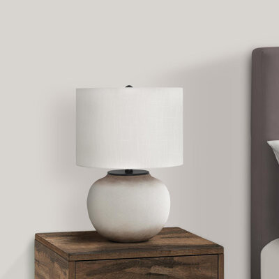 Benjara Table Lamp, 21 Inch Round Globe Shape Body, Ivory Fabric Drum Shade