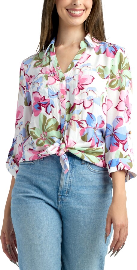 BCX Junior's Resort Print Button-Up Shirt