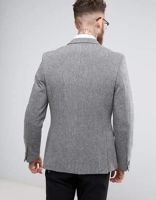 Moss Bros Skinny Blazer In Grey Tweed