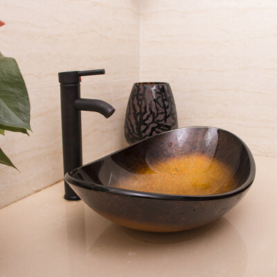 wonline Tempered Glass Oval Vessel Bathroom Sink with Faucet