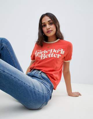 ASOS DESIGN t-shirt with contrast binding and girls slogan