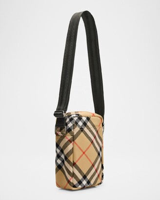 【BURBERRY】CHECK PHONE CROSSBODY BAG Check Phone Bag in Sand - Men, Nylon | Burberry® Official