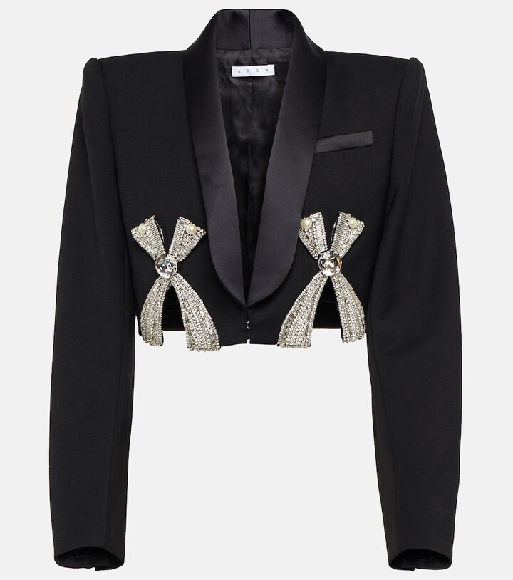 Area Crystal-embellished cropped wool blazer