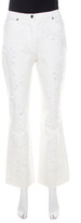 Thumbnail for your product : Escada White Cotton Twill Denim Sequined Rosette Applique Flared Jeans M
