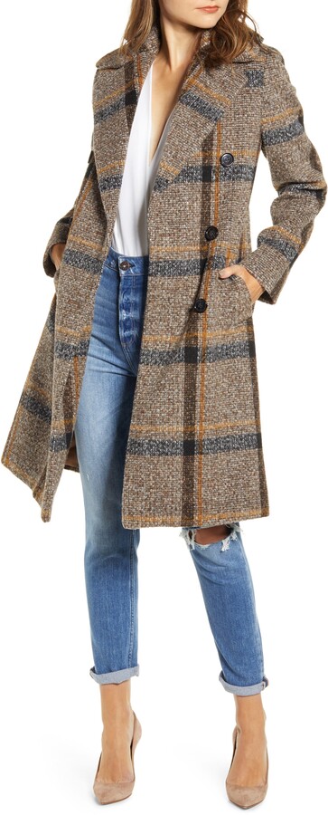 KENDALL + KYLIE Plaid Double Breasted Coat