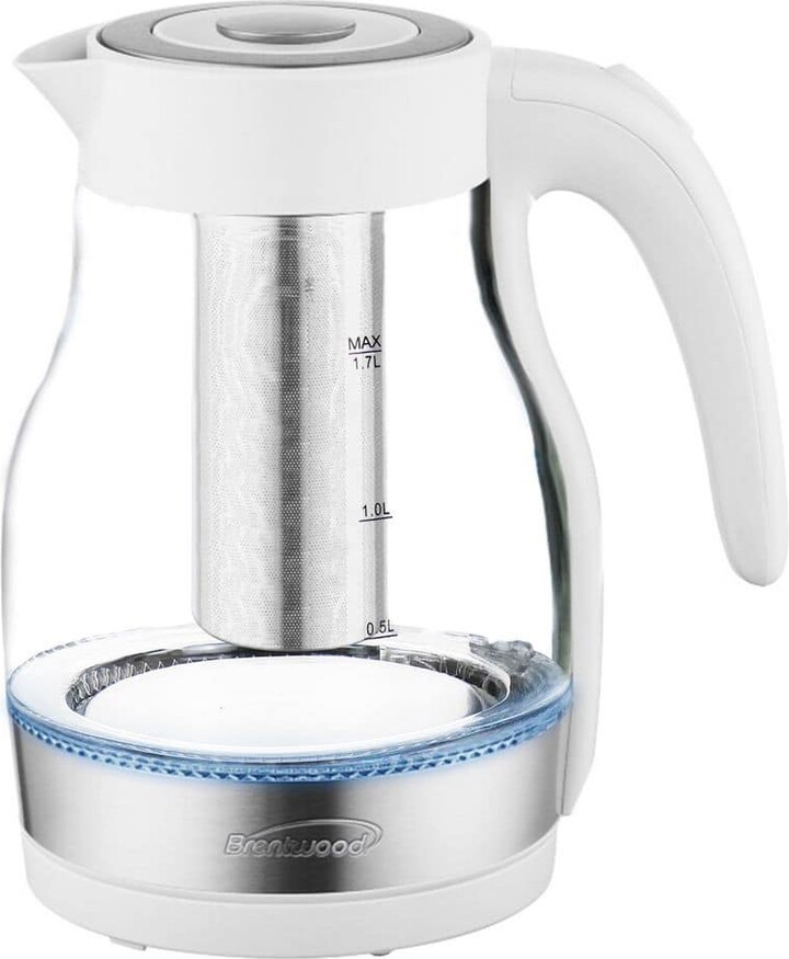 Brentwood Glass 1.7 Liter Electric Kettle with Tea Infuser in White