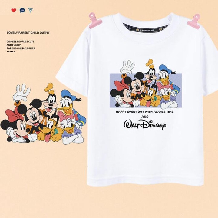 MINISO 2025 New Disney Short Sleeved Children & apos;s T-shirt Cartoon Siblings Dress Children & apos;s Half Sleeved Summer Girls & apos; Summer Dress