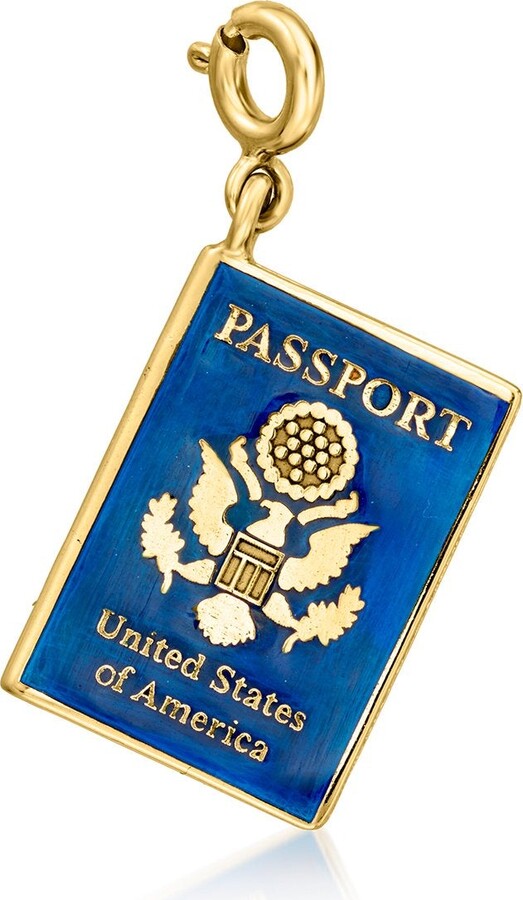 Ross-Simons Blue Enamel Passport Charm in 18kt Gold Over Sterling