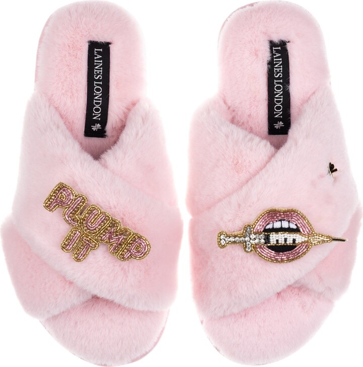 Laines London Classic Laines Slippers With Plump It Pout Brooches - Pink