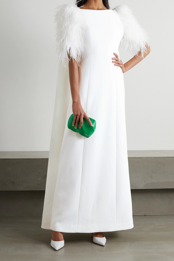 Huishan Zhang Hortense Cape-effect Feather-trimmed Crepe Gown - White ...