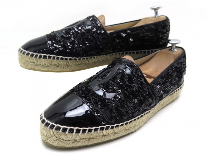 black glitter espadrilles