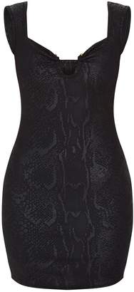 PrettyLittleThing Black Textured V Bar Sleeveless Bodycon Dress