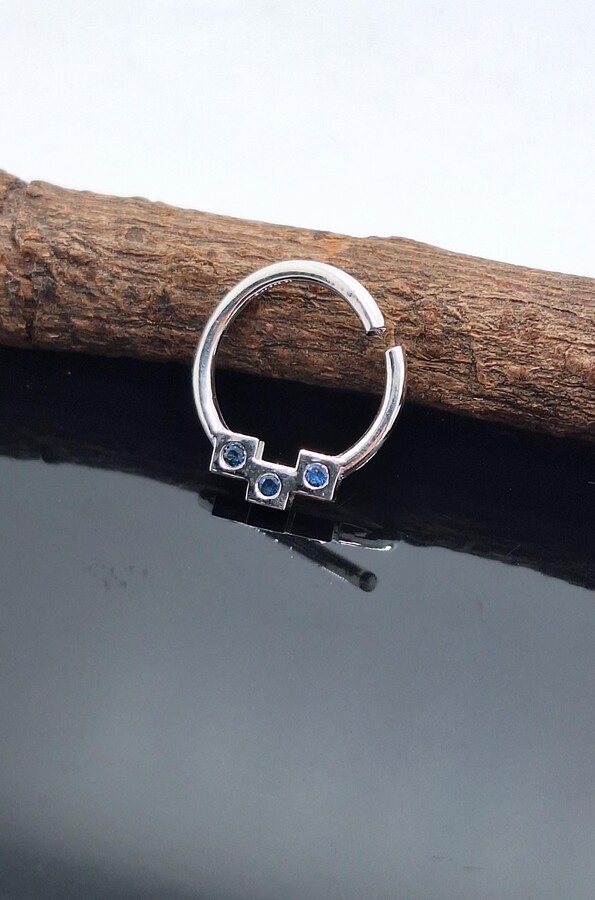 Etsy Septum Ring Sapphire Sterling Silver Sapphires Nose Hoop Helix