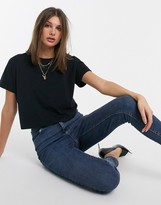 Thumbnail for your product : ASOS Tall DESIGN Tall crop t-shirt with roll sleeve in black
