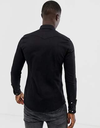 ASOS DESIGN skinny denim western shirt in black