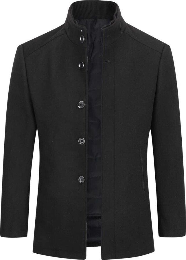 Sliktaa Mens Wool Coat Thick Trench Coat Men Jacket Stand Collar Warm