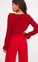 Thumbnail for your product : PrettyLittleThing Red Satin Frill Longsleeve Blouse