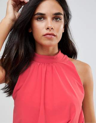 Love High Neck Pleated Top With Tie Back