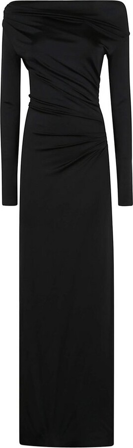 Victoria Beckham Off-Shoulder Draped Satin Gown
