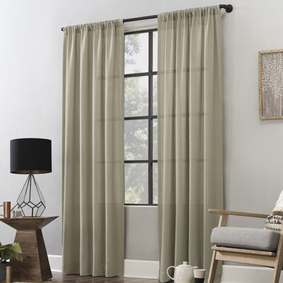 Clean Window Waffle Texture Anti-Dust Cotton Blend Semi-Sheer Rod Pocket Single Curtain Panel