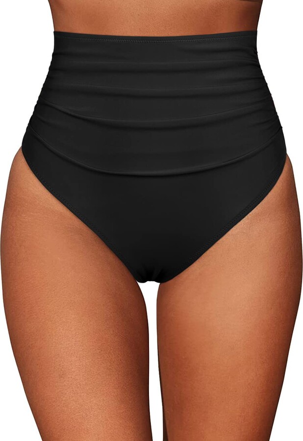 coastal rose High Waisted Bathing Suit Bottoms for Women Tummy Control