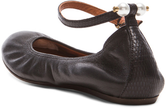 Lanvin Ankle Strap Ballerina Lambskin Flats with Pearls