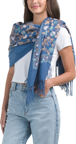 TJMAXX Embroidered Tonal Floral Oversized Scarf For Women, Polyester