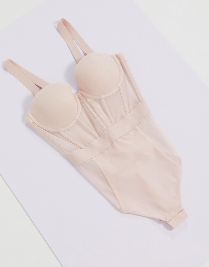 DKNY corset style strapless bodysuit in pink ShopStyle Tops