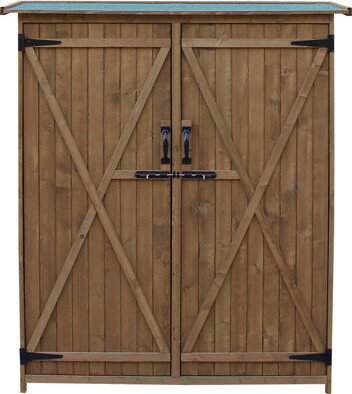 Outsunny Outdoor Storage Cabinet Wooden Garden Shed Utility Tool Organizer with Waterproof Asphalt Rood Lockable Doors 3 Tier Shelves for Lawn Back