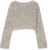 Brunello Cucinelli - Cropped Sequined Open-knit Sweater - Silver