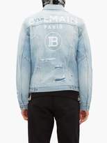Thumbnail for your product : Balmain Logo-print Distressed Denim Jacket - Mens - Blue