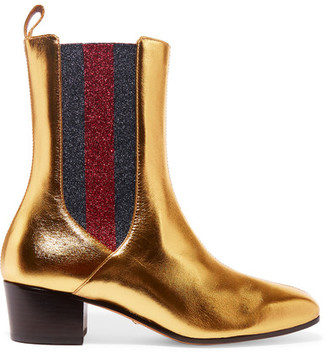 Gucci Metallic Leather And Textured-lamé Chelsea Boots - Gold