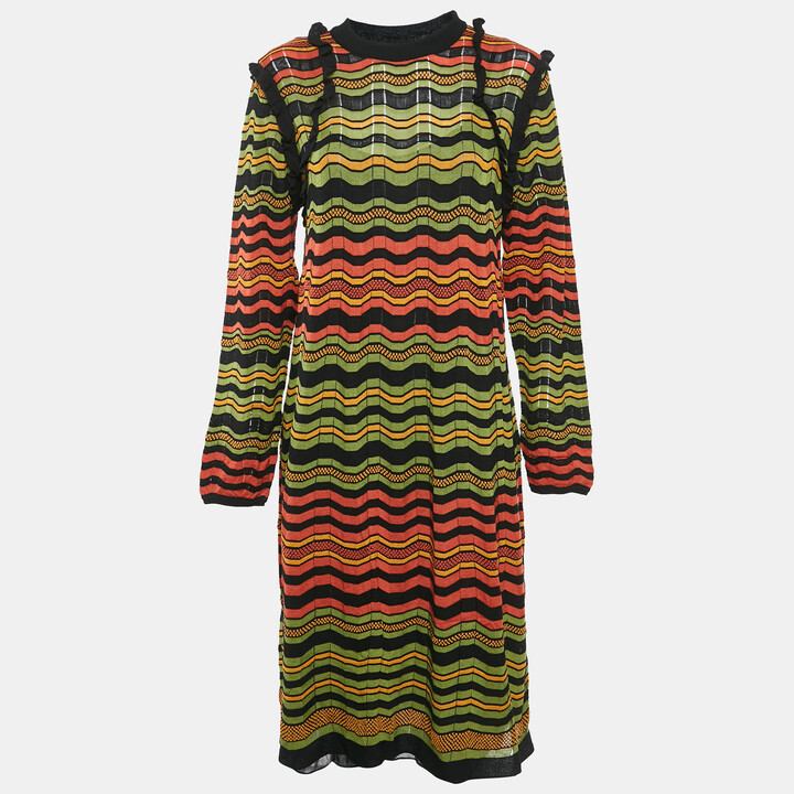 M Missoni Multicolor Patterned Knit Ruffled Midi Dress L