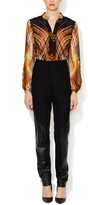 Thumbnail for your product : Monique Lhuillier Seamed Wool Pant with Leather Panels