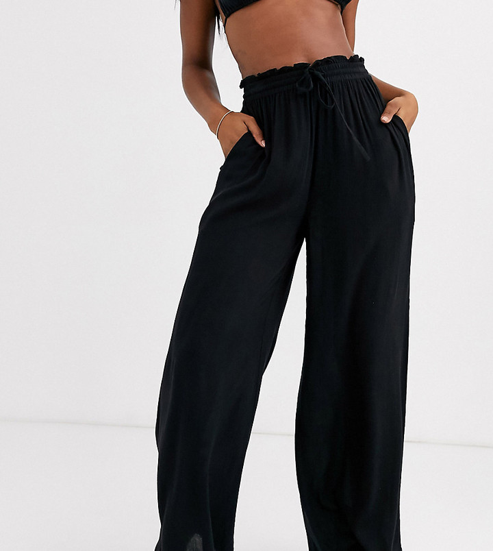 Iisla & Bird Exclusive drawstring beach trouser in black - ShopStyle