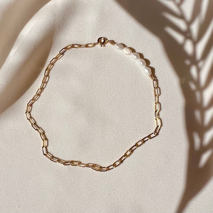 Pearl Chain Anklet | Freshwater Pearl, 14K Gold Fill Paperclip Chain Anklet