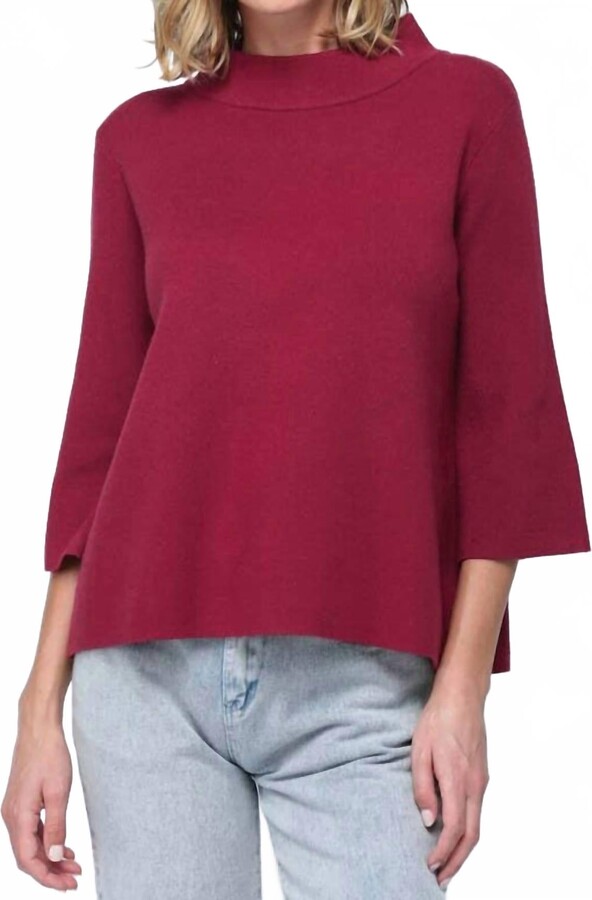 Fate Mock Neck Pull Over Sweater With Bell Sleeves In Crushed Berry