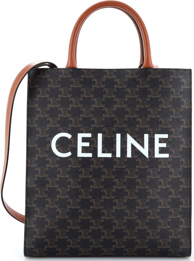 Celine, Bags, Celine Cabas Thais Tote Triomphe Striped Canvas Small  Neutral Red Multicolor