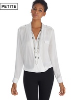 Thumbnail for your product : White House Black Market Petite Iconic Artist Long Sleeve Surplice White Shirt