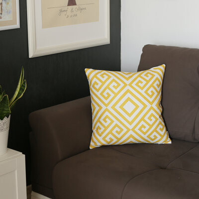 HomeRoots 18" Yellow and White Greek Key Throw Pillow Cover