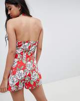 Thumbnail for your product : Glamorous Halterneck Skort Playsuit In Large Scale Floral Print