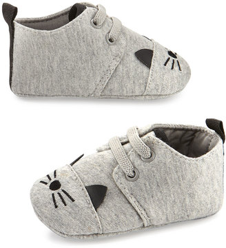 Karl Lagerfeld Paris Cotton Jersey Cat Booties, Gray, Infant