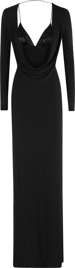 Elisabetta Franchi Draped Black Maxi Dress With Deep Neckline