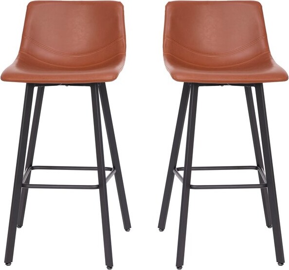 Merrick Lane Oretha Set Of 2 Modern Cognac Faux Leather Upholstered Bar