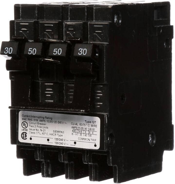 Siemens Quadplex One Outer 50 Amp Double-Pole and One Inner 30 Amp Double-Pole-Circuit Breaker