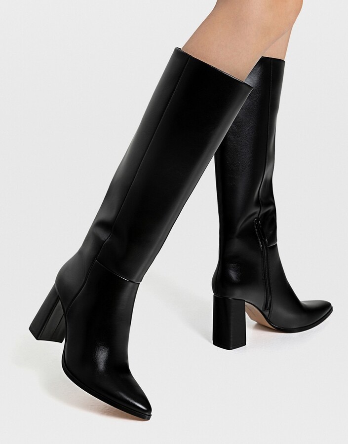 Stradivarius knee-high heeled boots in black - ShopStyle