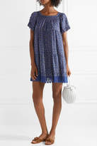 Thumbnail for your product : Tory Burch Wild Pansy Crochet-trimmed Poplin Mini Dress - Navy